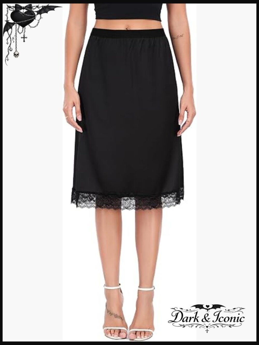 Satin Half Slip with Lace Hem Anti-Static Underskirt Knee Length S-3XL